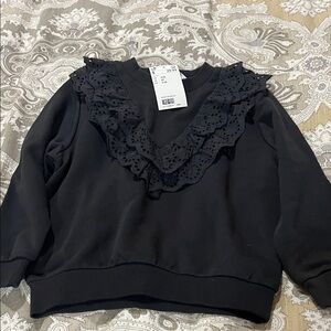 NWT- H&M Girls Black Ruffled Sweatshirt